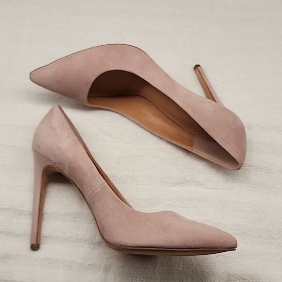 HALSTON HERITAGE CLAUDIA BIEGE/PINK LEATHER UPPER SUEDE STILLETO PUMPS 8.5 GUC - Picture 11 of 16